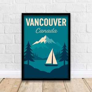 Vancouver Canada Vintage Travel Poster Vancouver Art Scenic City Skyline Print Gift for Vancouver Lovers Wanderlust Decor