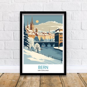 Bern Switzerland Travel Print , Bern Wall Art, Bern Home Decor, Bern Switzerland Illustration, Travel Poster Gift, Switzerland Home Decor