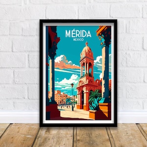 Impressão de viagem de Mérida, México, arte de parede de Mérida, ilustração de impressão de México, decoração de casa de Mérida, pôster de viagem de Mérida, presente de Mérida, México