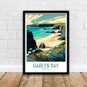 Harlyn Bay Travel Print  | Polzeath | Travel Poster | Illustration | Cornwall Travel Art | Harlyn Bay Print
