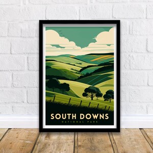 South Downs Travel Print , Wall Decor, Home Living Decor, South Downs Illustration, Travel Poster, Gift for South Downs Enthusiasts