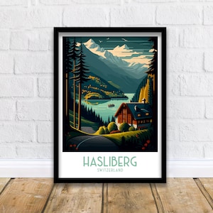 Hasliberg Switzerland Travel Print  Hasliberg Wall Decor Switzerland Illustration Travel Poster Hasliberg Home Decor