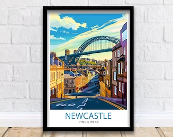 Newcastle upon Tyne Travel Print  Newcastle Wall Decor Newcastle Poster England Travel Prints Newcastle Art Print Newcastle Illustration