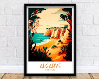 Poster di viaggio della costa dell'Algarve, stampa artistica del Portogallo