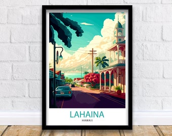 Lahaina Hawaii Travel Print  Lahaina Wall Decor Hawaii Illustration Lahaina Maui Travel Poster Lahaina Hawaii Gift Hawaii Home Decor