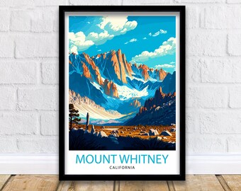 Mount Whitney Travel Print| Mountain Wall Art California Nature Decor Mount Whitney Illustration Hiking Poster Gift for Outdoor Enthusiasts