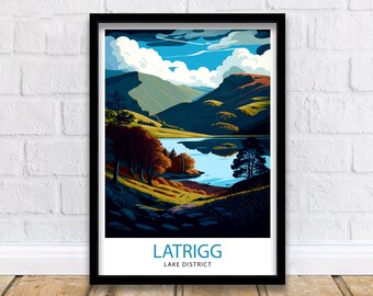 Impresión de viaje del Distrito de los Lagos de Latrigg, decoración de pared del Distrito de los Lagos, decoración del hogar del Distrito de los Lagos, ilustración del Distrito de los Lagos, póster de viaje, regalo