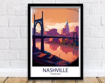 Nashville Travel Print | Nashville Wall Art Nashville Poster Music City Decor Tennessee Print Nashville Illustration Travel Poster Nashville