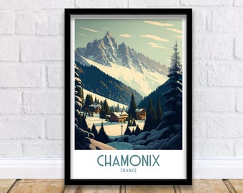 Chamonix Ski Resort Print | Vintage Travel Poster, French Alps