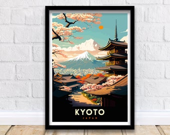 Impresión de viaje a Kioto, Japón, decoración de pared de Japón, póster de Kioto, impresiones de viajes a Japón, impresión artística de Kioto, ilustración de Kioto, Japón, arte de pared de Kioto, Japón