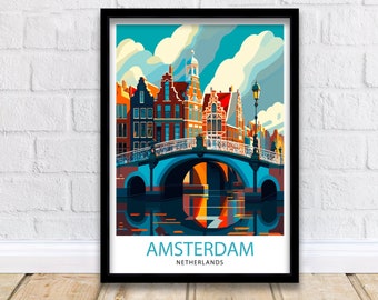 Amsterdam Cityscape Print, Netherlands Travel Poster