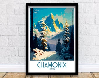 Chamonix Ski Poster | French Alps Travel Art Print