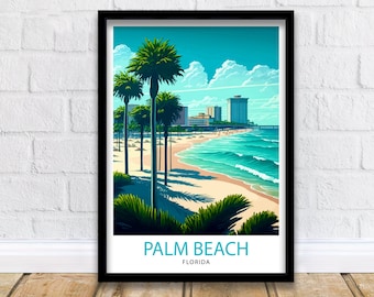 パームビーチフロリダ旅行プリントパームビーチ壁装飾パームビーチホームリビング装飾パームビーチイラスト旅行ポスターパームビーチへのギフト