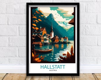 Hallstatt Austria Travel Print  Hallstatt Wall Decor Hallstatt Home Living Decor Hallstatt Illustration Travel Poster Gift For Austria Home