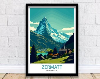 Zermatt Switzerland Matterhorn Swiss Alps Travel Wall Art Poster Print ...