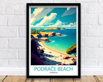 Podrace Beach Croatia Travel Print  Wall Decor Croatia Illustration Travel Poster Gift For Croatia Home Decor