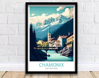 Chamonix France Travel Poster, Alpine Illustration Print