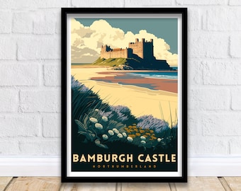 Zamek Bamburgh – plakat podróżniczy po wybrzeżu Northumberland