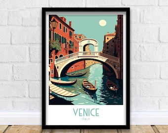 Venice Italy Travel Poster | Canal & Bridge Art Print