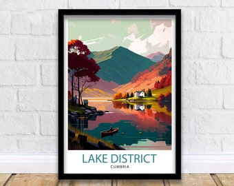 Lake District Cumbria Travel Print  Lake District Wall Art Lake District Home Decor Lake District Illustration Travel Poster, Gift for Lake