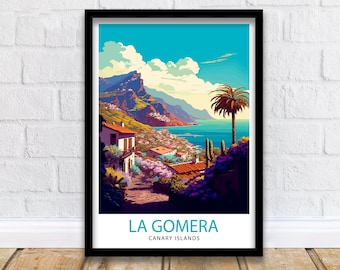 Impresión de viaje de La Gomera, España. Arte mural de La Gomera. Ilustración de España. Póster de viaje. Regalo para amantes de España. Decoración del hogar de España.