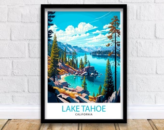 Lake Tahoe Travel Print| Wall Art Decor Lake Tahoe Illustration Travel Poster Gift for Lake Tahoe California Home Decor