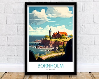 Bornholm Denmark Travel Print  Bornholm Wall Art Bornholm Island Illustration Poster Denmark Travel Decor Bornholm Gift