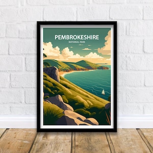Pembrokeshire Coast Travel Print  | Pembrokeshire | Pembrokeshire Print | Wall Art | Pembrokeshire Art | Travel Poster | National Park Print