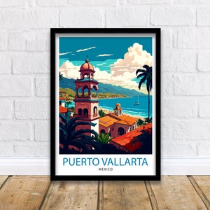 Puerto Vallarta Travel Print  Puerto Vallarta Wall Decor Puerto Vallarta Home Living Decor Puerto Vallarta Illustration Travel Poster