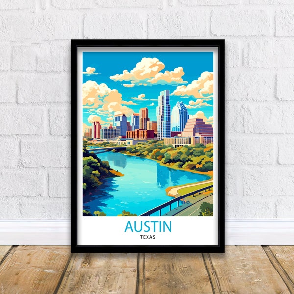 Austin Texas Travel Print| Austin Wall Art Texas Home Decor Austin Texas Illustration Travel Poster Gift for Austin Texas Austin Cityscape