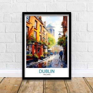 Dublin Ireland Cityscape Print  Lively Temple Bar Scene Dublin Wall Art Historic Georgian Doors Illustration Irish Pub Poster Cultural Decor