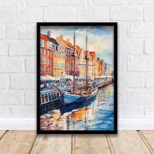 Copenhagen Watercolor Painting Danish City Art Copenhagen Skyline Print Watercolor Cityscape Scenic Copenhagen Wall Decor