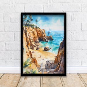 Orange County Watercolor Painting California Beach Art OC Print Watercolor Seascape Coastal Art Scenic Orange County Decor