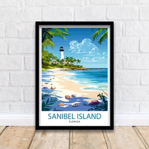 Sanibel Island Reiseplakat Florida Beach Art Sanibel Druck Malerische Insel Poster Tropische Reise Dekor Sanibel Island Wandkunst