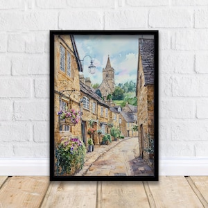 Winchcombe Watercolor Painting Cotswolds Art England Village Decor Gift for Cottagecore Lovers