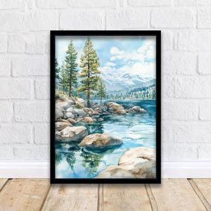 Lake Tahoe Watercolor Painting Lake Tahoe Landscape Art Watercolor Nature Print Scenic Lake Tahoe Art Mountain Lake Decor
