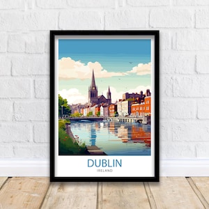 Dublin Ireland Cityscape Print  Lively Temple Bar Scene Dublin Wall Art Historic Georgian Doors Illustration Irish Pub Poster Cultural Decor