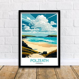 Polzeath Travel Print  Polzeath Wall Art Polzeath Illustration Polzeath Poster Cornwall Travel Print Cornwall Wall Decor Cornwall