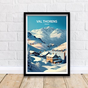 Val Thorens Travel Print, Francia, Cartel de esquí de Val Thorens, Impresión de estación de esquí, Esquí de Val Thorens, Arte de pared, Impresión de arte