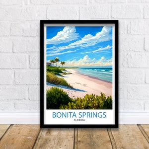 Bonita Springs Florida-reisafdruk | Muurkunst decor Florida reisposter cadeau voor liefhebbers van Florida Bonita Springs illustratie Florida Beach