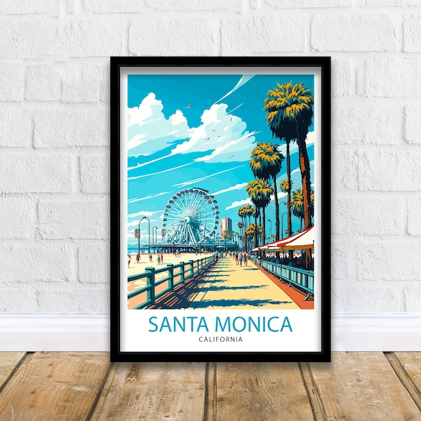 Santa Monica Strand Reise Poster Kalifornien Wand Kunst Strand Dekor Santa Monica Pier Reise Poster Geschenk für Strandliebhaber