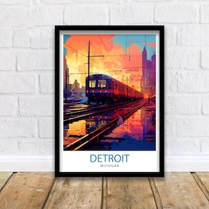 Detroit Michigan Travel Print| Detroit Wall Decor Detroit Poster USA Travel Prints Detroit Art Print Detroit Illustration Detroit Wall Art