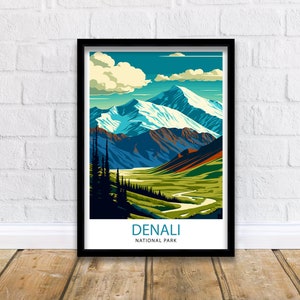 Denali National Park Alaska Travel Print  Denali Wall Decor Denali Poster Alaska Travel Prints Denali Art Print Denali Illustration