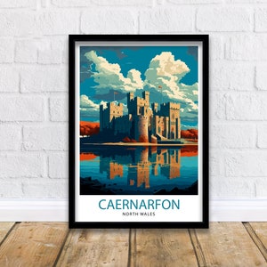 Caernarfon Castle Travel Print  Wales Wall Art Caernarfon Castle Home Decor Wales Illustration Travel Poster Gift for Travelers