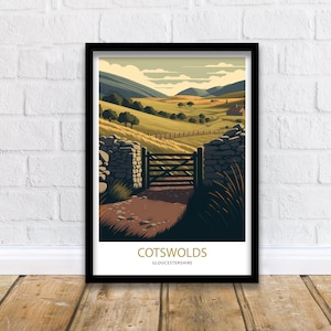 Cotswolds Travel Print  | Vintage Travel Print| Cotswolds Way Trail| Gloucestershire Art| Cotswolds Way Print| Cotswolds Poster