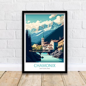Chamonix France Travel Print  Chamonix Wall Decor Chamonix Home Living Decor Chamonix France Illustration Travel Poster Gift, France Home