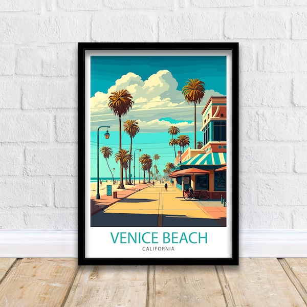 Venice Beach California Travel Print  Venice Beach Wall Art Venice Beach Home Decor Venice Beach Illustration Travel Poster Gift for Venice