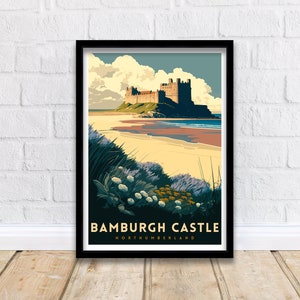 Bamburgh Castle Northumberland Travel Print  Bamburgh Castle Wall Decor Bamburgh Castle Home Living Decor Northumberland Illustration