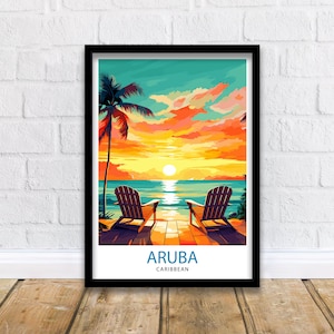 Aruba Caribbean Island Art Print  Tropical Beach Decor Aruba Wall Art Caribbean Sea Poster Aruba Travel Illustration Island Home Decor