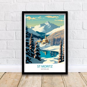 St Moritz Travel Print | St Moritz Poster | Travel Poster | St Moritz Print | Switzerland Poster | St Moritz Wall Art | St Moritz Art